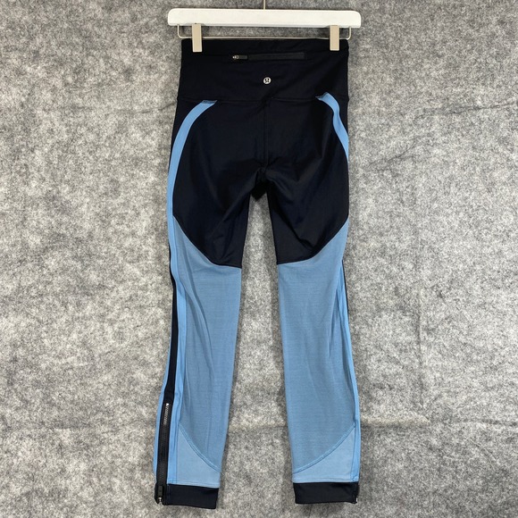 Lululemon Leggings 4 Black Blue Zip The Line Crop High Rise Capri Workout - Picture 3 of 16